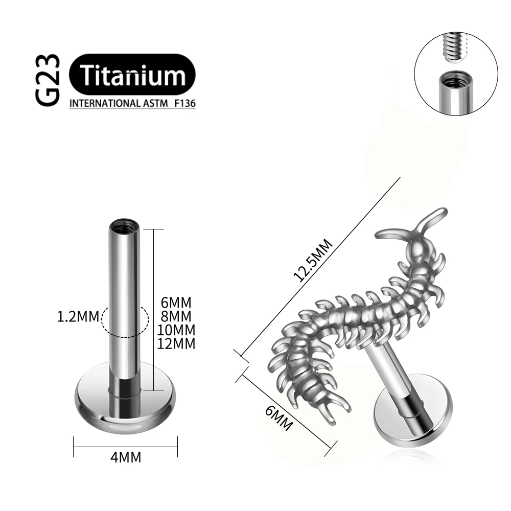 Фото ASTM F136 Титан 16 г Готическая многоножка серьги для хряща панк-спираль козелка раковина плотная ушная губная серьга ювелирные изделия для пирсинга №2
