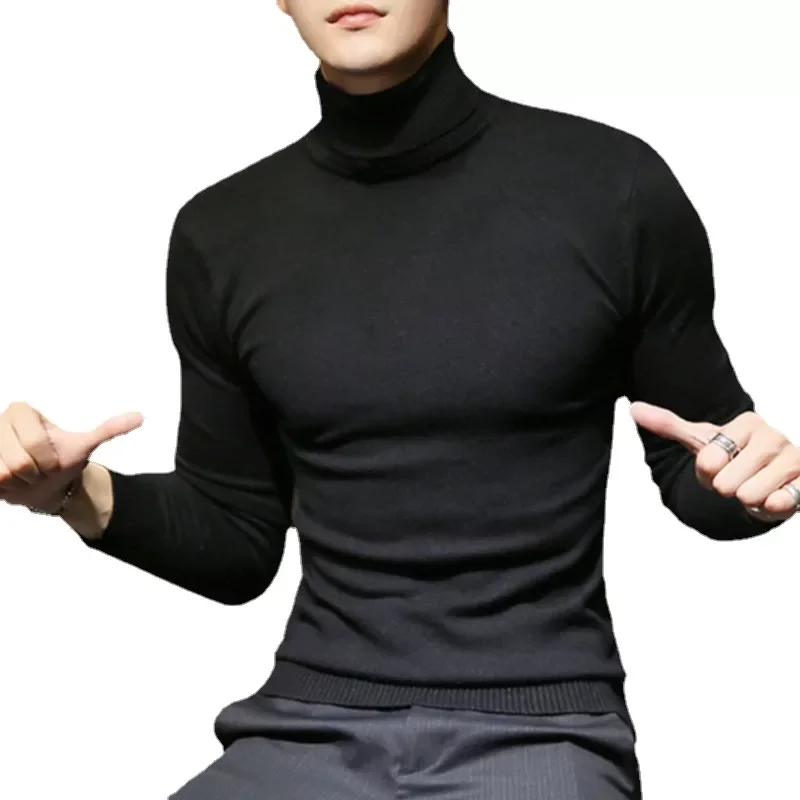 

NEW IN New Men's Turtleneck Sweaters Sexy Knitted Pullovers Men Solid Color Casual Male Black Sweater Autumn Knitwear Top