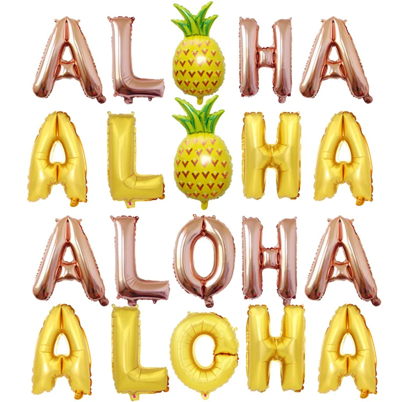 

5pcs 16inch Aloha Letter Foil Balloons Pineapple Helium Ballons Summer Tropic Hawaiian Party Decorations Mexican Party Supplies