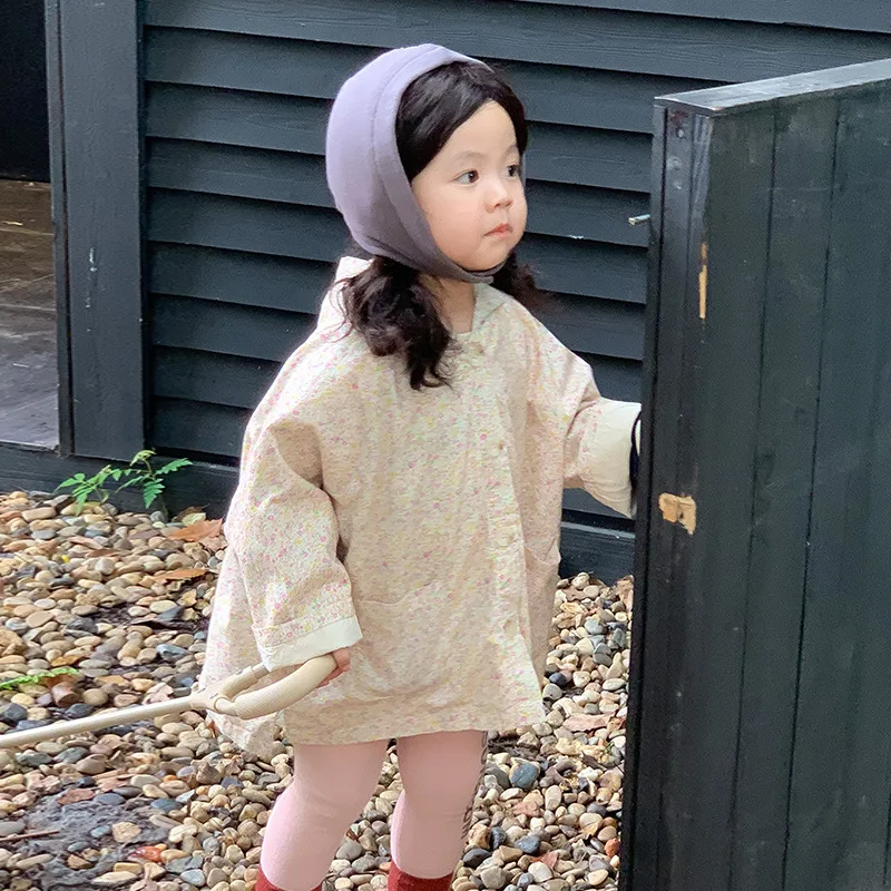 

Детский однобортный Кардиган с длинным рукавом, с капюшоном и цветочным принтом