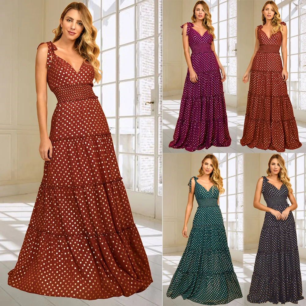 

Summer new dress polka-dot V-neck slip skirt slim fit women's outfit