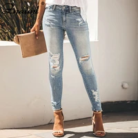 znaiml summer skinny stretch jean women high waist zipper pants woman streetwear ripped jeans blue hole denim trousers female