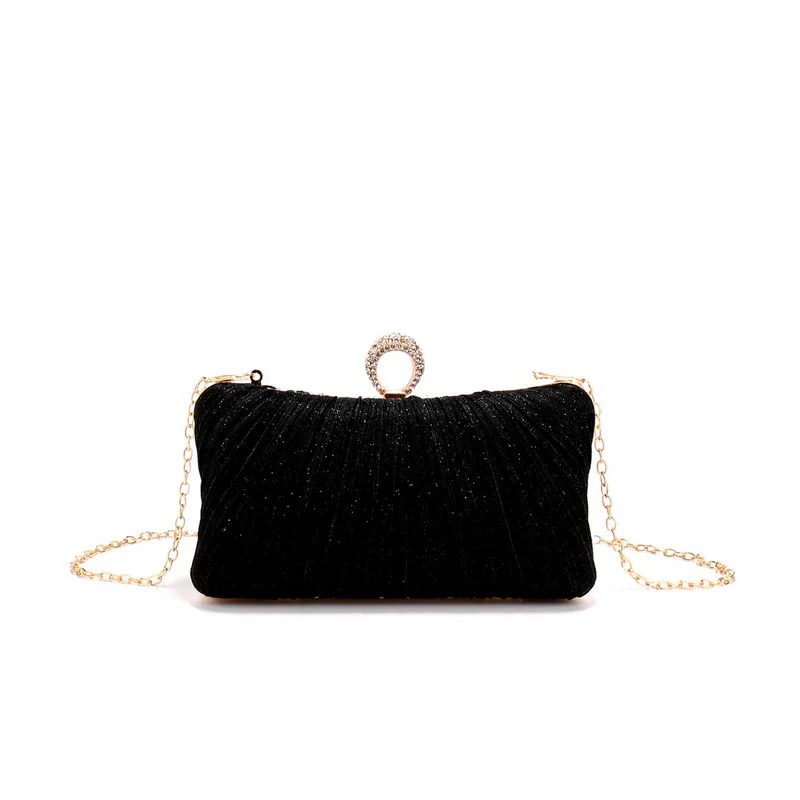 

Finger Ring Women Evening Bags Diamonds Metal Luxury Prom Clutch Bags Ruched Casual Party Wedding Chain Handbags