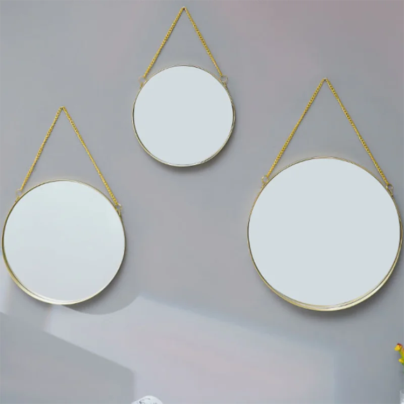 

Подвесное художественное настенное зеркало для ванной комнаты, круглая Золотая рамка, декоративное настенное зеркало для душа, косметическое зеркало для ванной комнаты, зеркальное украшение