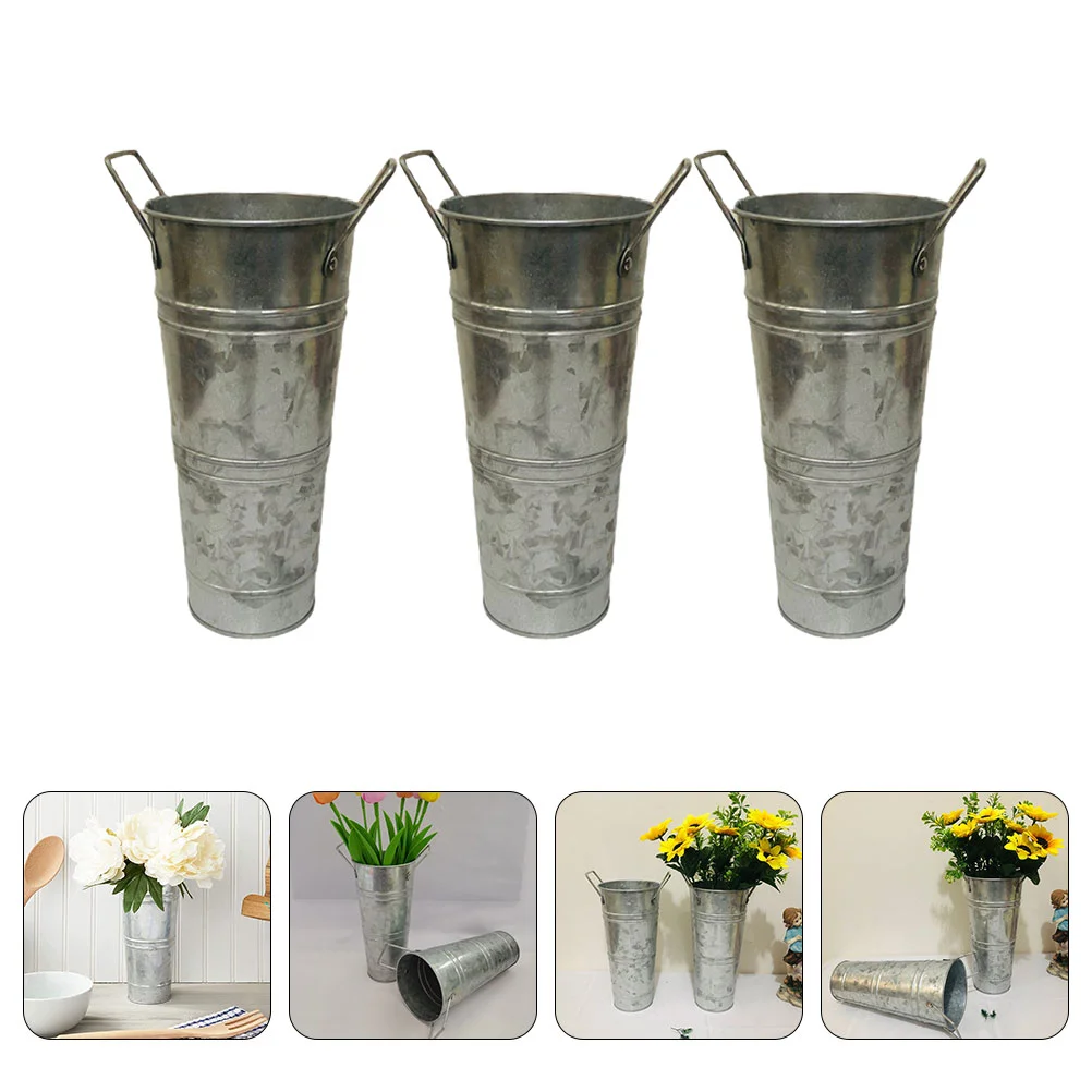 

3 Pcs Ice Cube Bucket Flower Vase Home Iron Plant Household Pot Decor Planting Floral Compact Garden