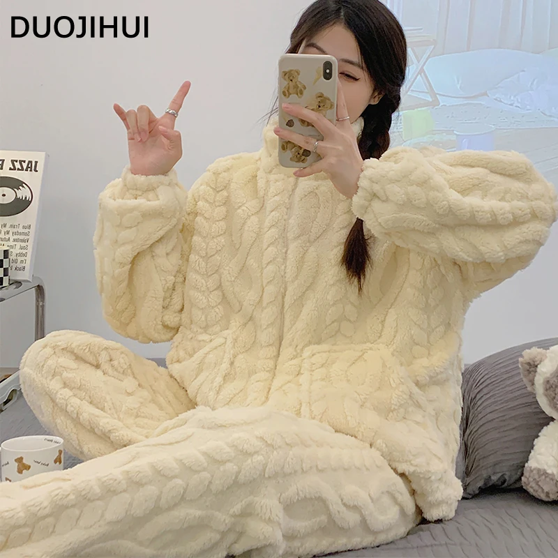 DUOJIHUI простой пуловер на молнии 7 цветов Свободная Пижама для женщин зимние