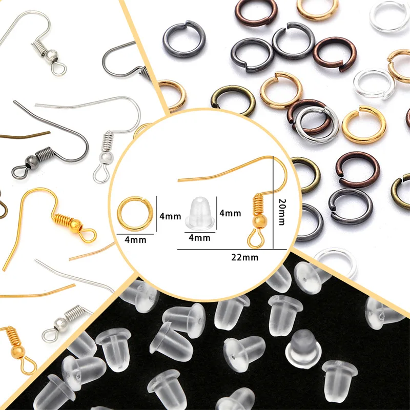 300pcs Hypoallergenic Earrings Hook Kit Ear Wires Fish Clasps Hooks Open Jump Rings Earplugs For DIY Jewelry Making Accessories