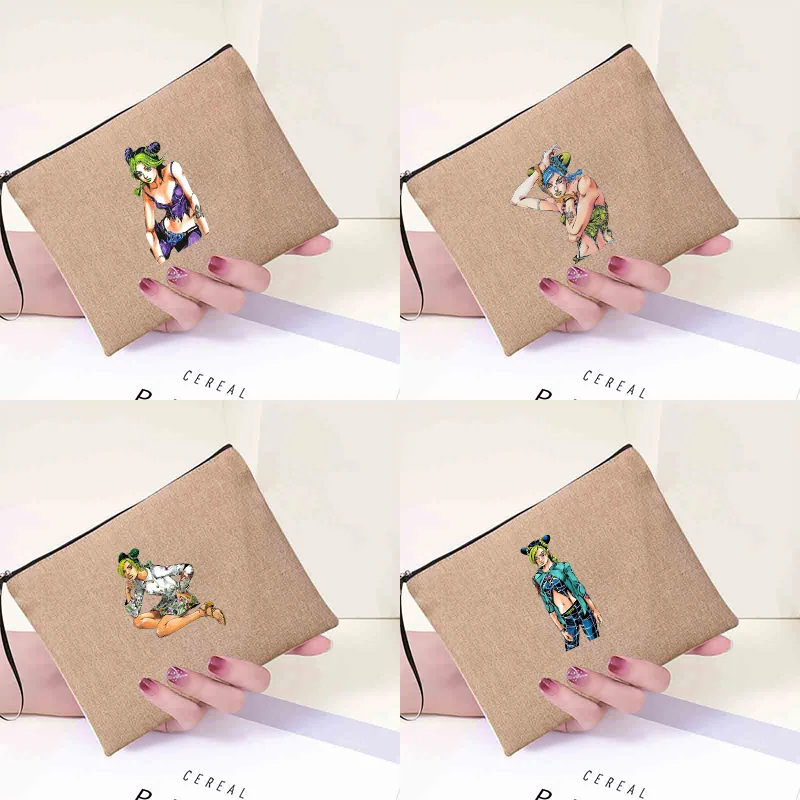

Cartoon Jojob Pattern Cosmetic Zipper Bag Linen Large Lipstick Organizer Casual Pouch Custom Makeup Palette with My Logo