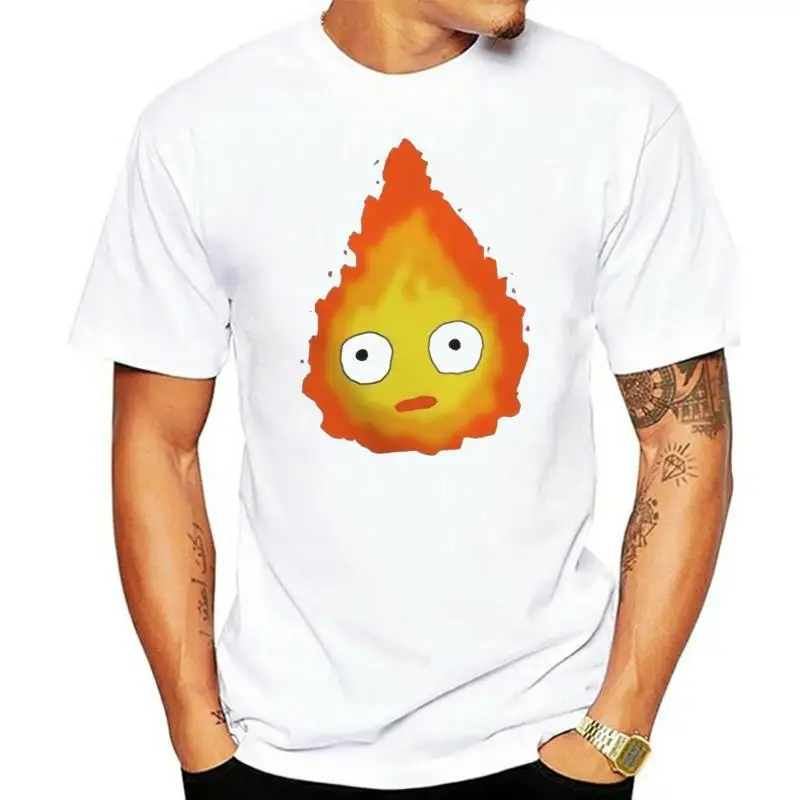 

Calcifer White T-Shirt Cool Howl'S Moving Castle Jersey Studio Ghibli Oversized Tee Shirt