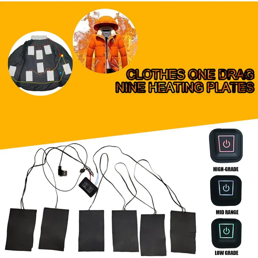 

6 в 1 обогревающая куртка с электроподогревом USB уличная теплая зимняя обогревающая жилетка прокладки для самостоятельной сборки Подогрева...