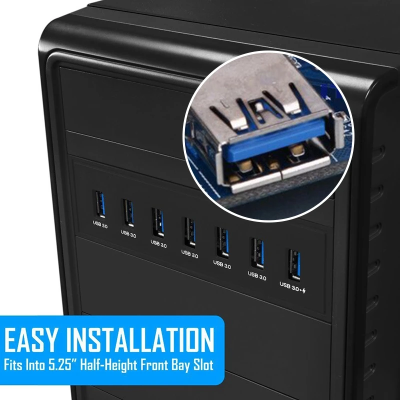 

7 Port USB 3.0 Hub 5Gbs 5.25inch CD-ROM Drive Bay CD ROM Front Panel for Computer Case+USB 3.0 19-pin Header to Type-A Male Ca