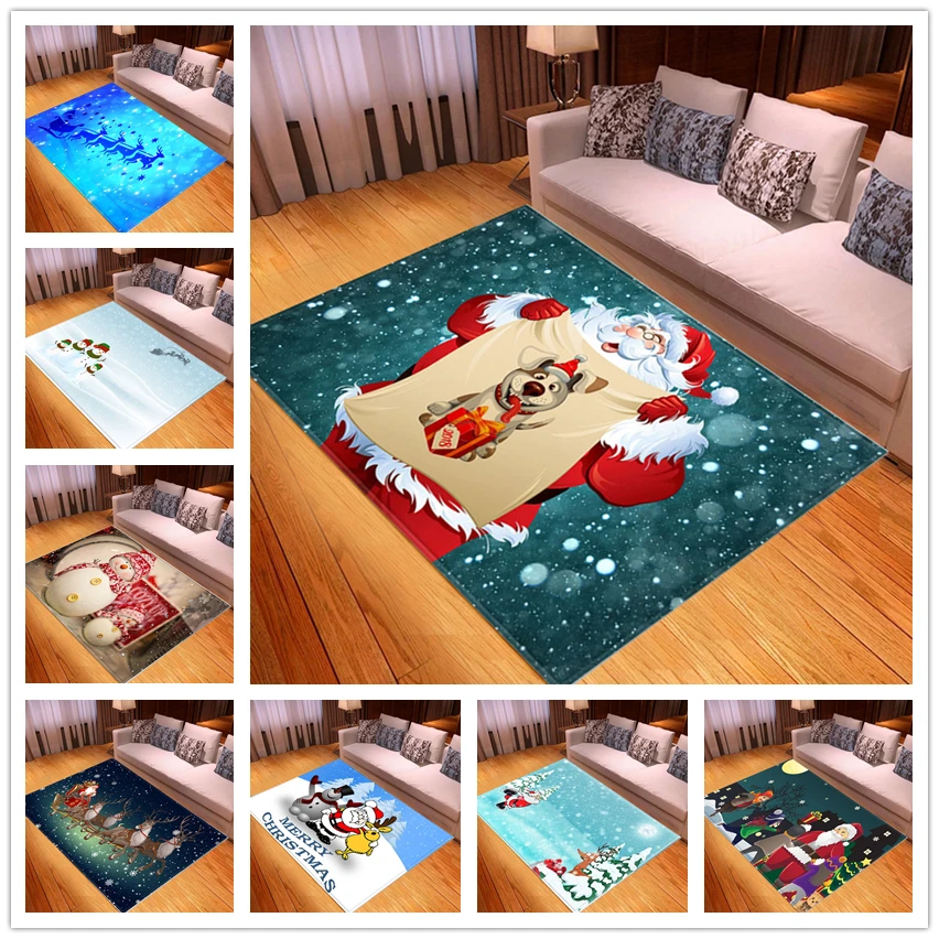 

Christmas Snowman Santa Claus Living Room Large Area Rugs Home Soft Flannel Carpet Decoration Floor Mat Bedroom Bedside DoorMat