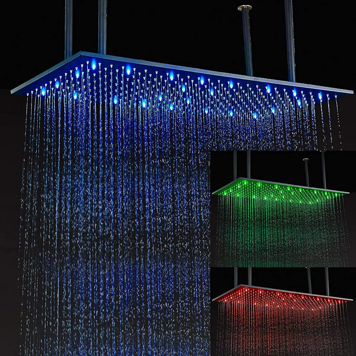

Black 16"x32" LED Rainfall Shower Head 40*80cm Square Color Changing Lights Luxury Shower Head For Ceiling Mounted