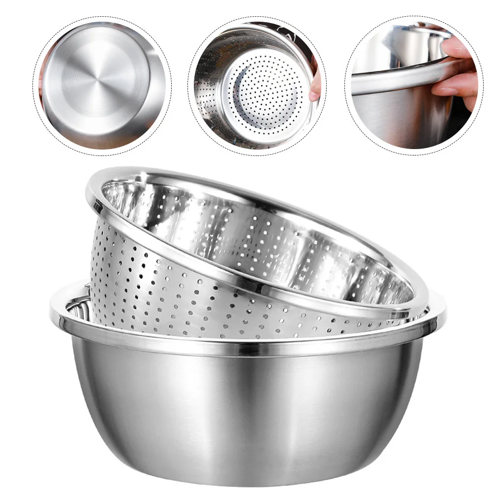 

Stainless Steel Soup Bowl Sink Colander Kitchen Supply Household Fruit Strainer Vegetable Home Mixing Basin