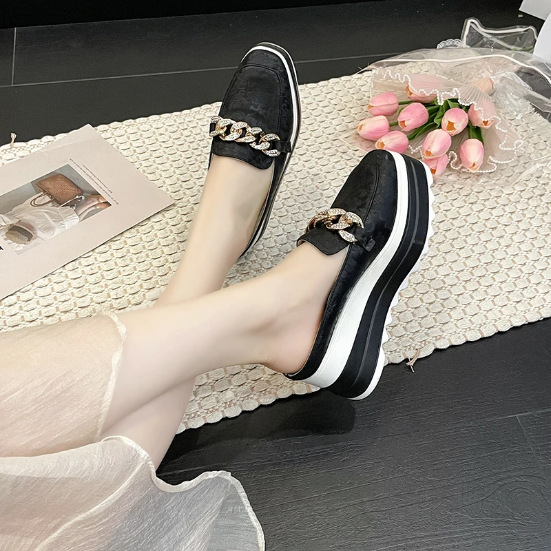 Женские туфли на танкетке сандалии платформе высокий каблук без задника цвет