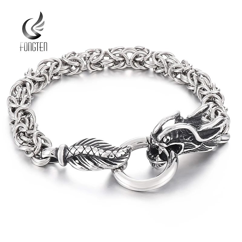 

Fongten Stainless Steel Bracelet for Men Irregular Cool Armband Dragon Snake Skull Link Chain Bracelets Male Jewelry Wholesale