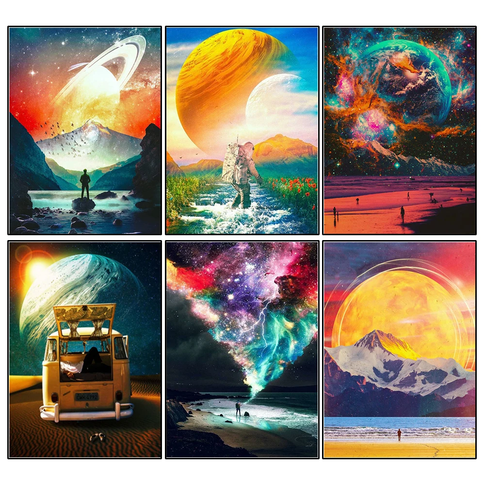 

5D Diamond Rhinestones Paintings Universe Diamond Mosaic Astronaut Beads Embroidery Landscape Handicraft Home Decor Gift