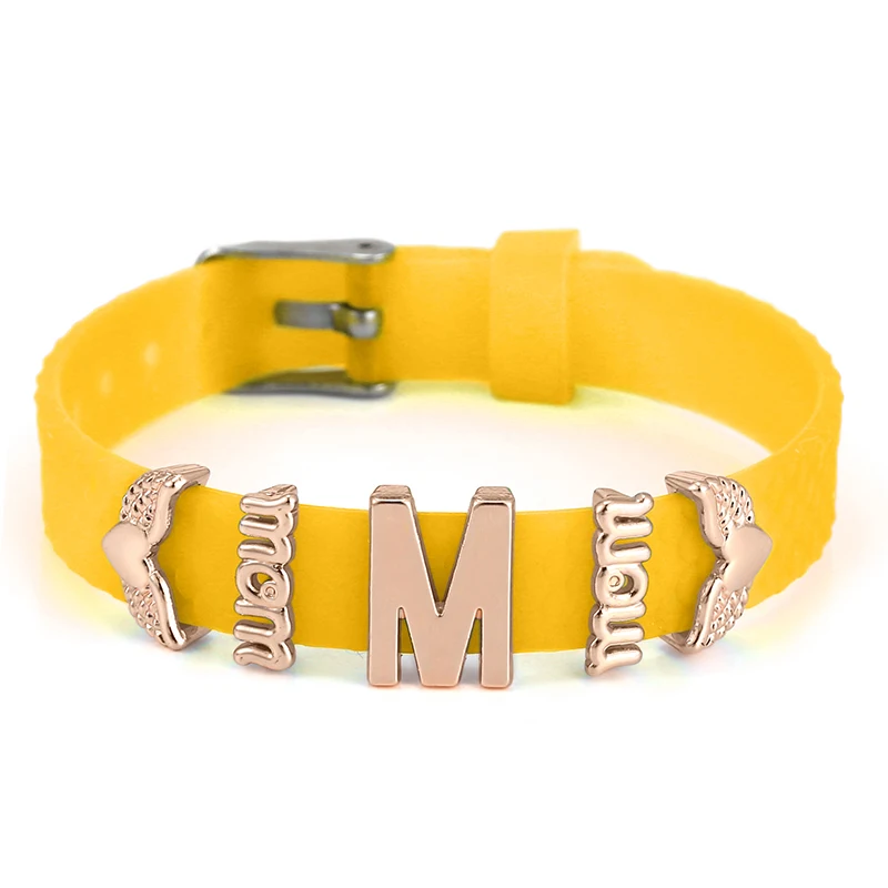 Желтый силиконовый простой сетчатый Браслет с бусинами Love MOM 10 мм браслеты