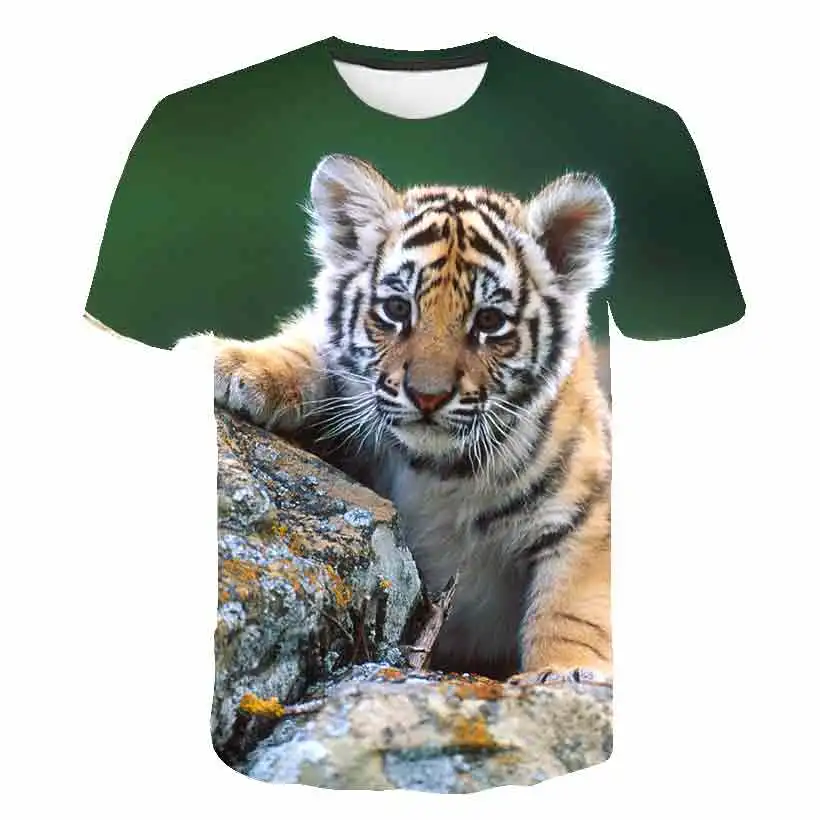 

2023 Summer Fashion Unisex Tiger Lion Animals Graphic T-shirt Children Boys Girls Kids Short Sleeves Tees Baby Tops Clothes