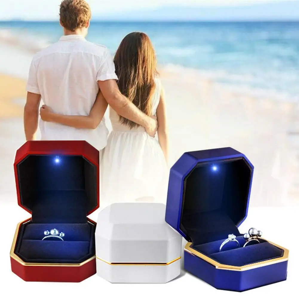 LED Lighted Earring Ring Gift Box Wedding Engagement Jewelry Luxury Ring Octagonal Earrings Necklaces Light Box With Box LE K2G8
