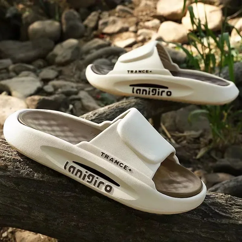 Сланцы для мужчин и женщин однотонные пляжные тапочки с надписью толстая подошва