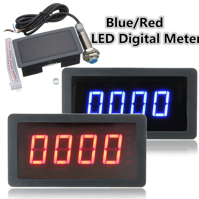 

4 High Quality Durable Portable Useful Digital LED Tachometer RPM Speed Meter + Hall Proximity Switch Sensor NPN Blue/Red#291434