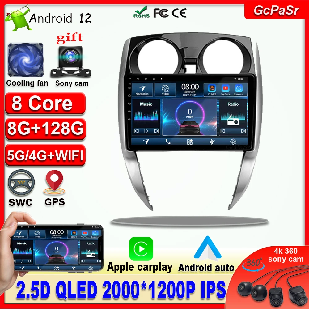 

Android 12 360 cam 2000*1200P IPS Screen For Nissan Note 2 E12 2012 - 2021 With GPS Navigation Head Unit Mirror Link 4G WiFi DSP