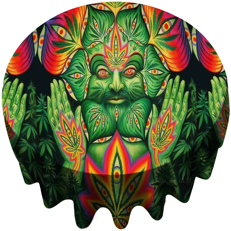 

Mandala Hippie Bohemian Leaf Weed And The Pineal Gland Trippy Purple Foliage Round Tablecloth By Ho Me Lili For Tabletop Decor