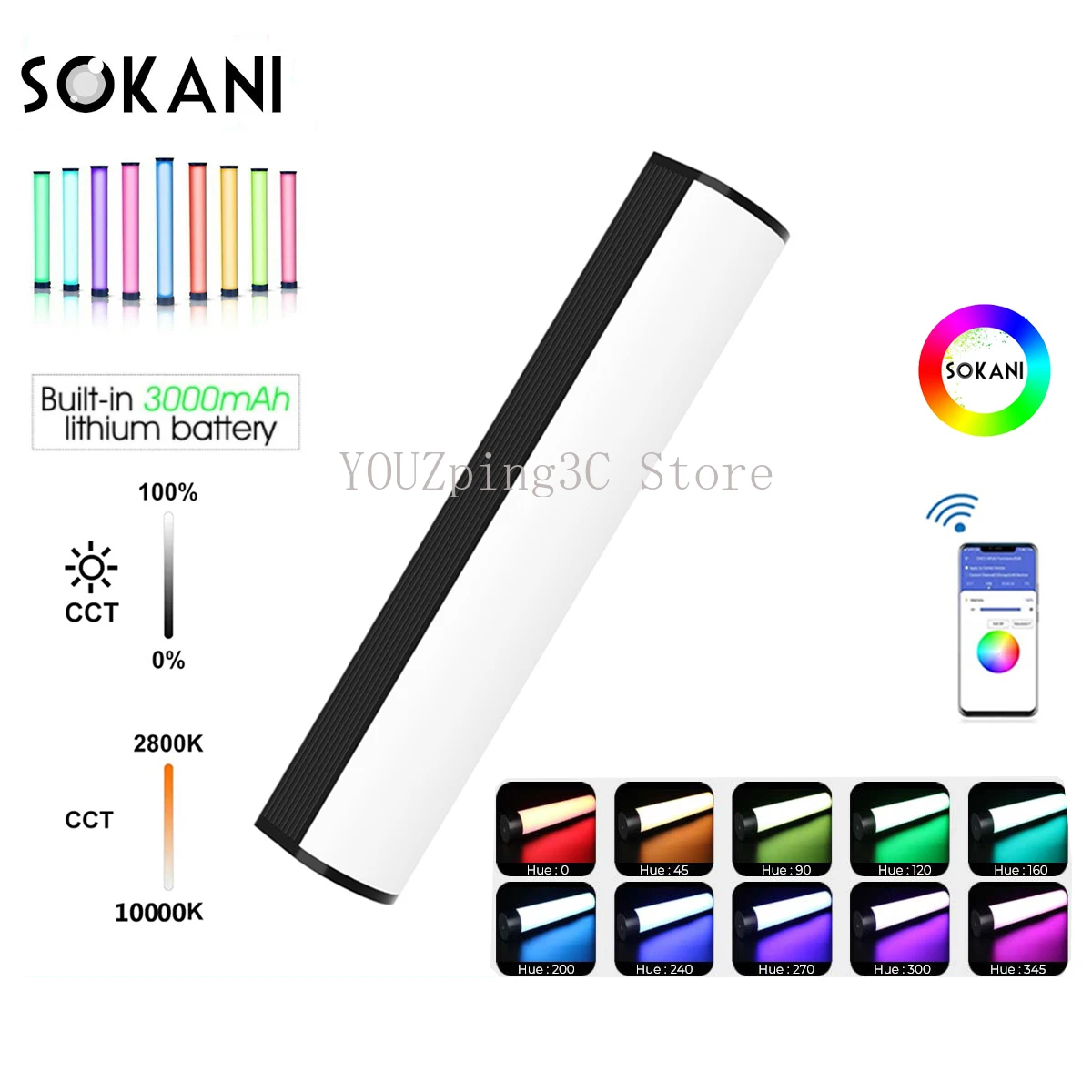 

Sokani X8 RGB LED Video Light Handheld Tube Wand Stick CTT Photography Lighting 3000mAh APP Control for YouTube Tiktok