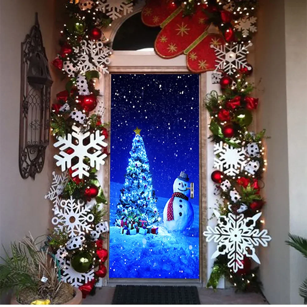 Съемная виниловая самоклеящаяся дверная Наклейка 3D Рождественская печать обои