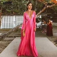 lorie arabic chiffon evening dresses 2022 deep v neck off the shoulder sleeves beach pageant prom party gowns robes de soir%c3%a9e