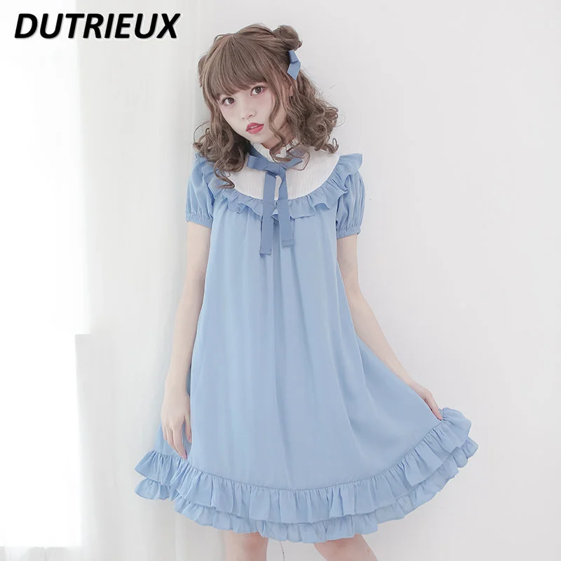 

Женское короткое платье с коротким рукавом, однотонное Элегантное короткое платье в японском стиле Лолиты, весна-лето 2023