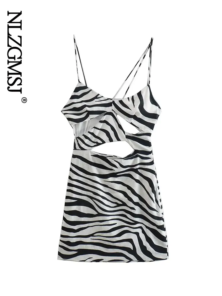 

Nlzgmsj Casual Dress 2023 Women Summer Sundresses Fashion Backless Sleeveless Zebra Stripes Woman Clothes Elegant Female 202306