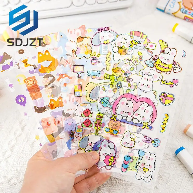 

5pcs/lot Kawaii Rabbit Bear Animal PET Stickers DIY Diary Scrapbooking Label Sticker stationery Gift School Supplies