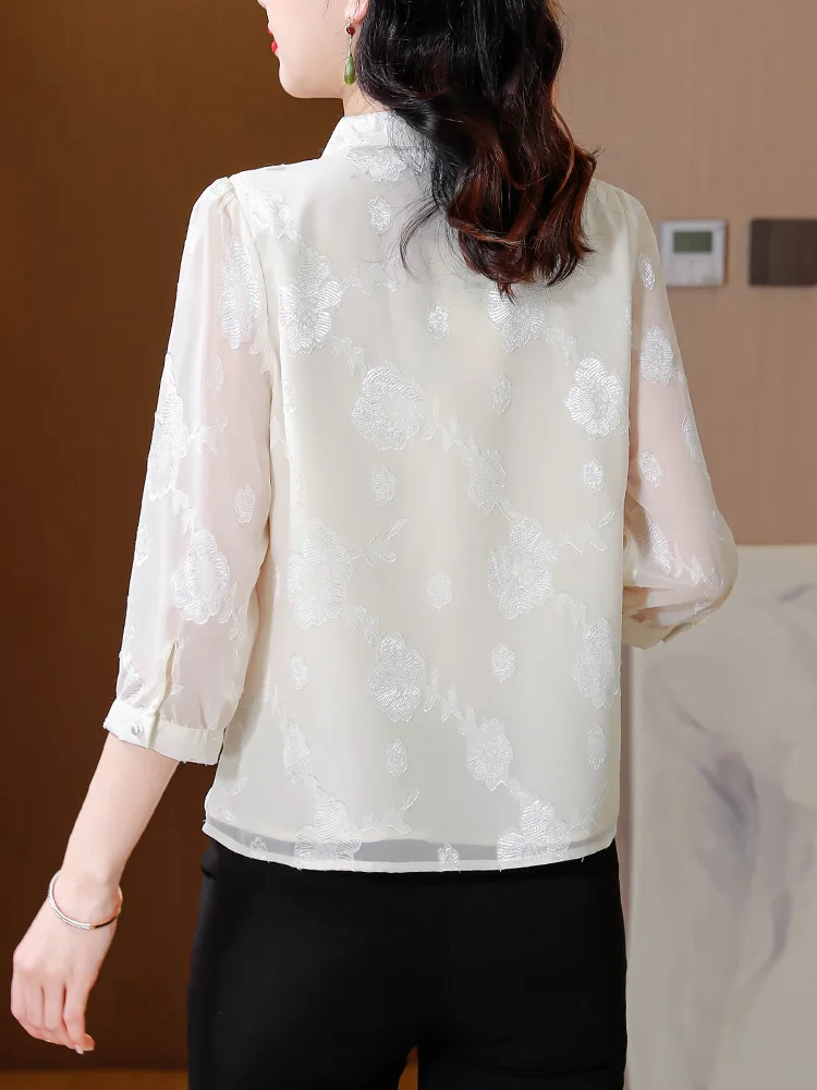 Новые китайские шифоновые рубашки с рукавом три четверти Женская одежда Весна и