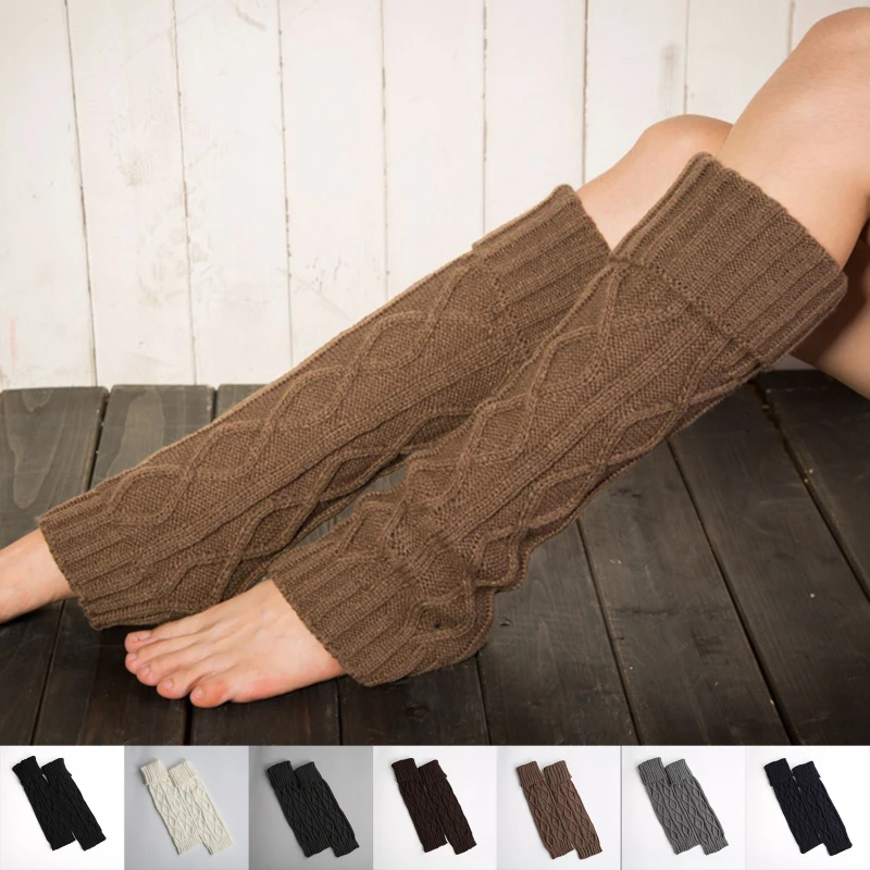 

Winter Knitted Wool Warm Leggings Vintage Lingge Solid Color Women Thermal Warm Elegant Long Socks Furry Leg Warmers