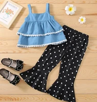 1 6y kids girls 2pcs clothes sets casual strap sleeveless vest solid topsdot print flare pants summer outfits children clothing