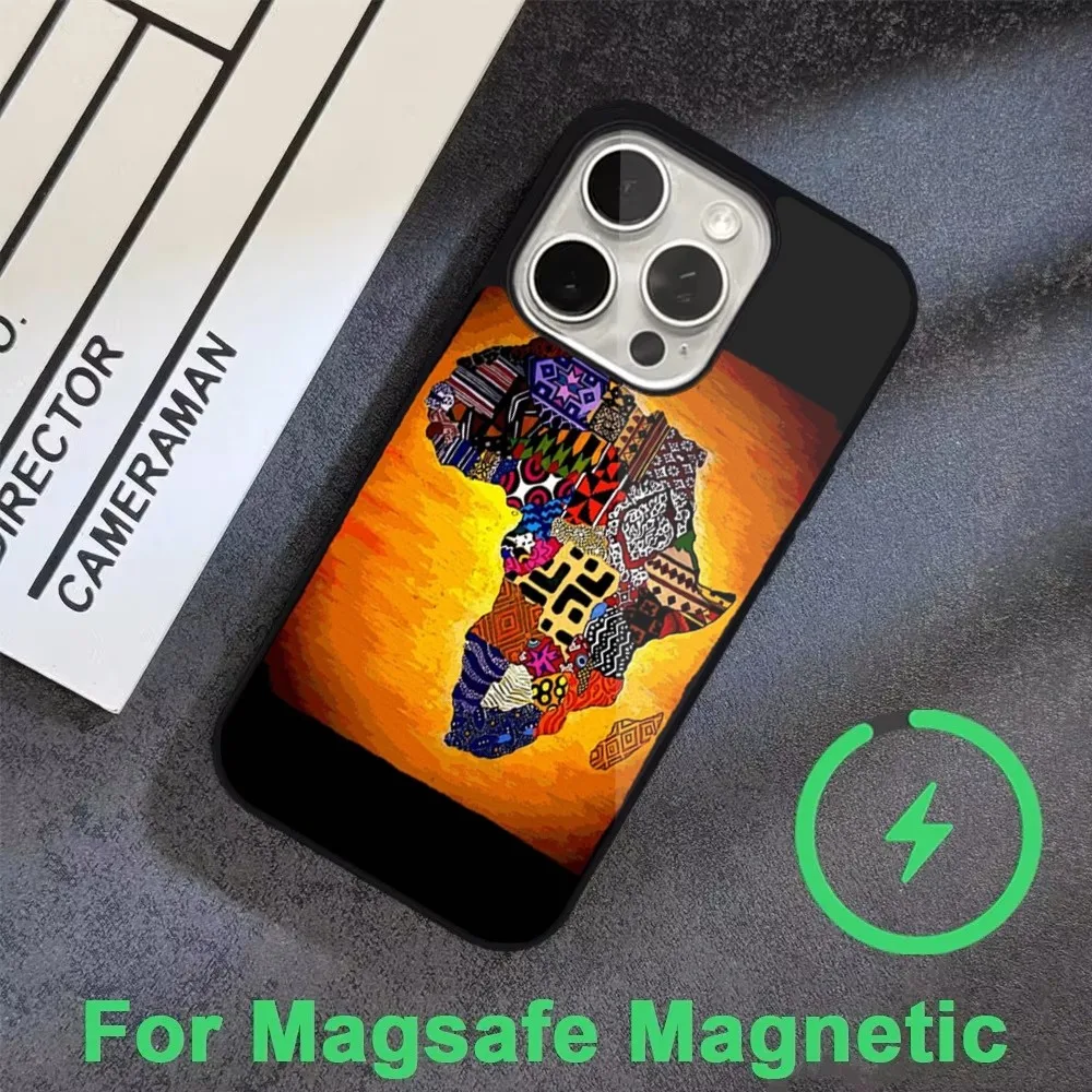 A-Africa Map Geogra Phone Case For iPhone 16 15 14 13 12 11 Pro Max Plus Mini Magsafe Magnetic Wireless Charging