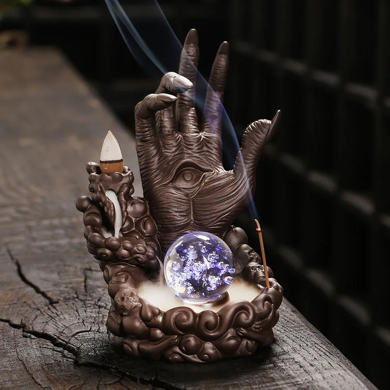 

Purple Sand Zen Buddha's Hand LED Incense Stove Creative Ghost Hand Indoor Home Decoration Ornaments Backflow Incense Stove