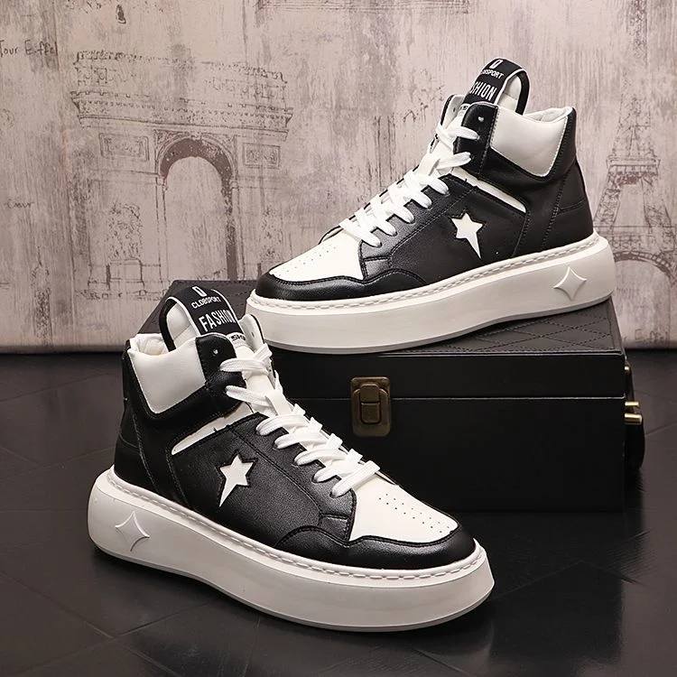 

High quality High top board shoes, men's fashion, thick soled, elevated casual lace up, round toe short boots, Zhongbang