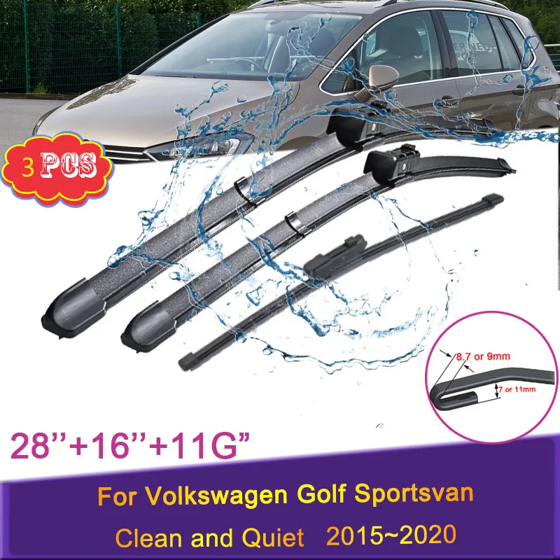 

3X Car Wiper Blades For Volkswagen VW Golf Sportsvan 2015~2020 2016 2017 2018 Front and Rear Windshield Wipers Auto Accessories