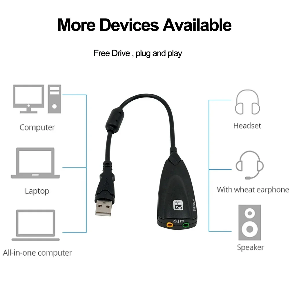 Фото Внешняя звуковая карта USB 7.1 Адаптер 5HV2 USB на 3D CH Sound Антимагнитная аудиогарнитура Микрофон Разъем 3,5 мм для портативных ПК №5