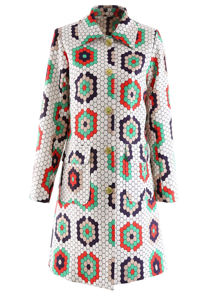 

Windbreak High Quality Fashion Retro 2022 Autumn New Women's Designer Long Sleeve Print Single Breasted Casual Office Jacket