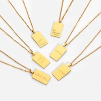 popular jewelry gold color plated stainless steel necklace engraved letter square pendant necklace ladies chain necklace jewelry