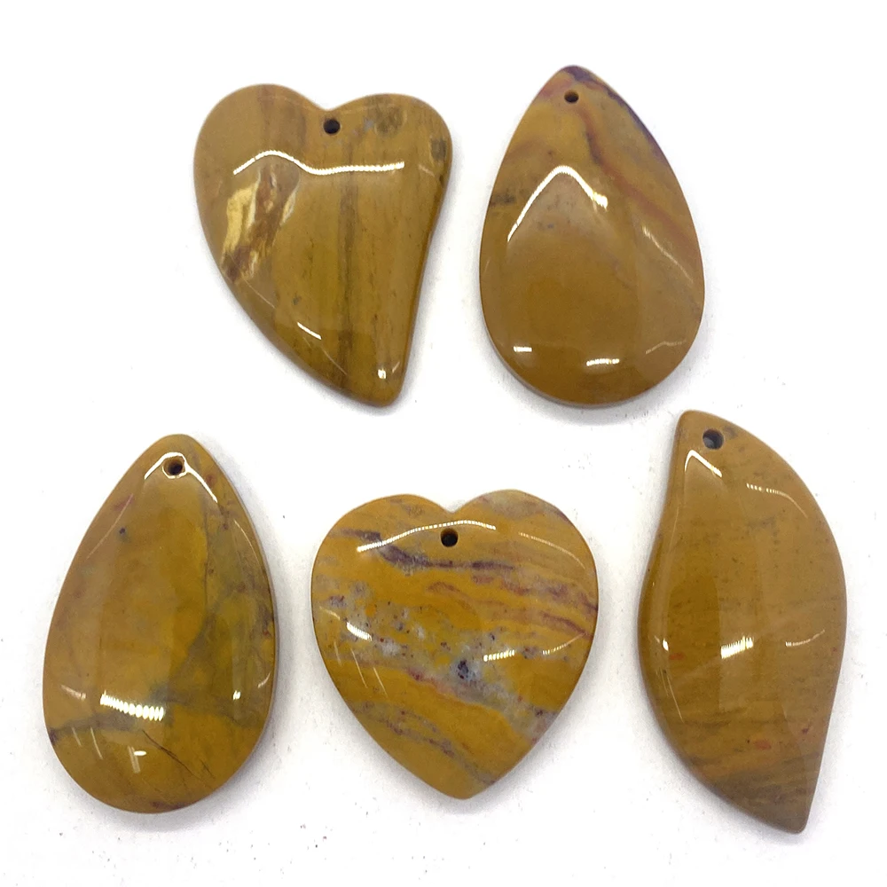 

Wholesale 5pcs High Quality Natural Striped Agate Yellowstone Geometric Heart Pendant Necklace for Jewelry Making Accessories