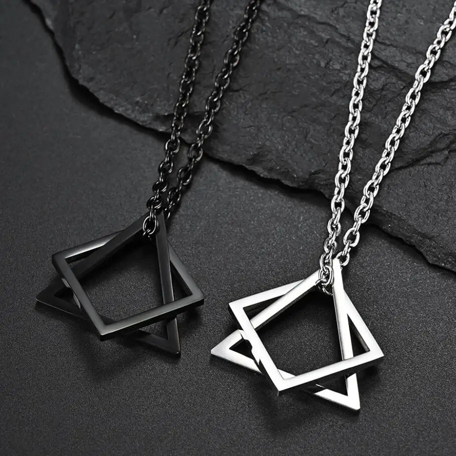 

Long Necklaces& Pendants for Male Pendant Triangle for Men Stainless Steel Modern Trendy Geometric Stacking Streetwear Necklace
