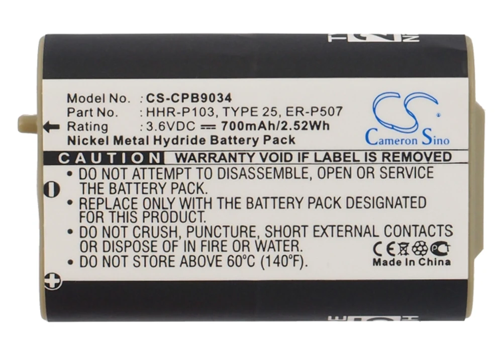 

Cameron Sino 700mA Battery for Panasonic KXTG2383S,KX-TG2383S,KXTG2720,KX-TG2720,KXTGA230 N4HHGMB00005,N4HHGMN00001,TYPE 25