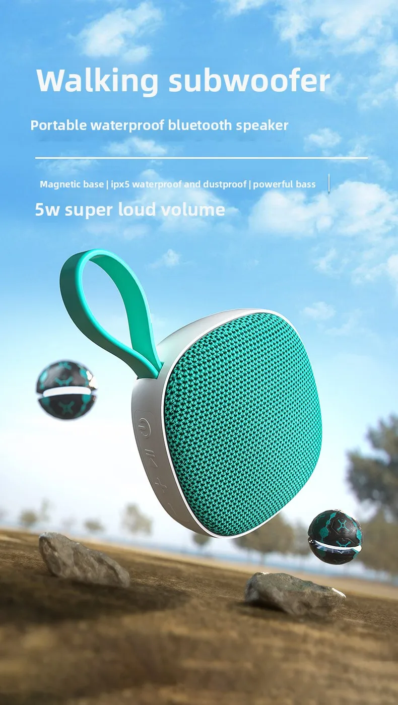 Фото Портативная мини-колонка VYOPBC с Bluetooth, водонепроницаемая, с тканевой обшивкой, поддержкой TF-карт, магнитная, для использования на улице. №4