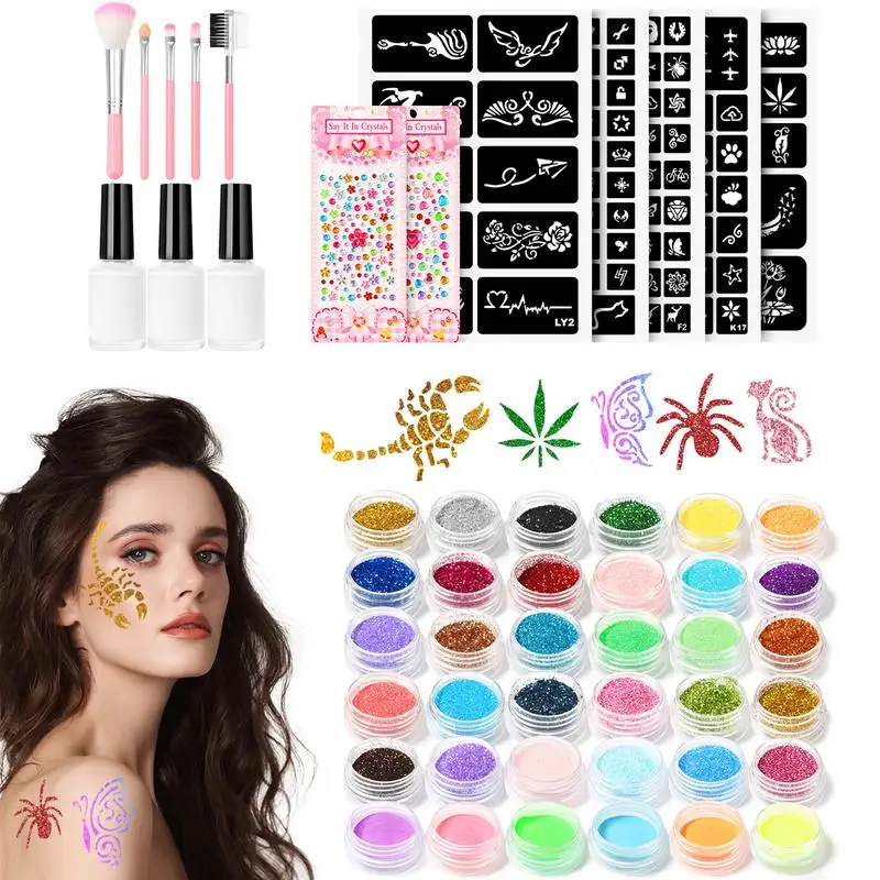 

Kids Face Sticker Safe Tattoo Set Unique Stencil Body Nail Glitter Art Paint Birthday Gifts For Girls Age 8-10 Years Old