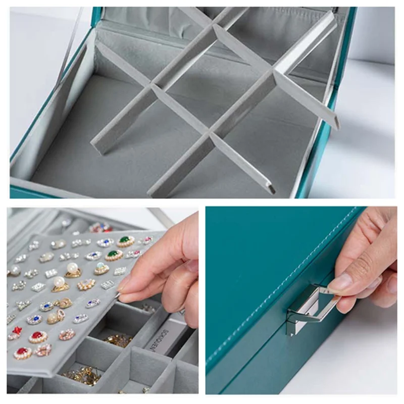High Grade Elegant Pu Jewelry Box with Necklace Hook Earrings Ring Bracelet Storage Case 2 Layers Upscale Jewelry Casket